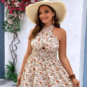 Twist Front Halter Floral Dress Size XL